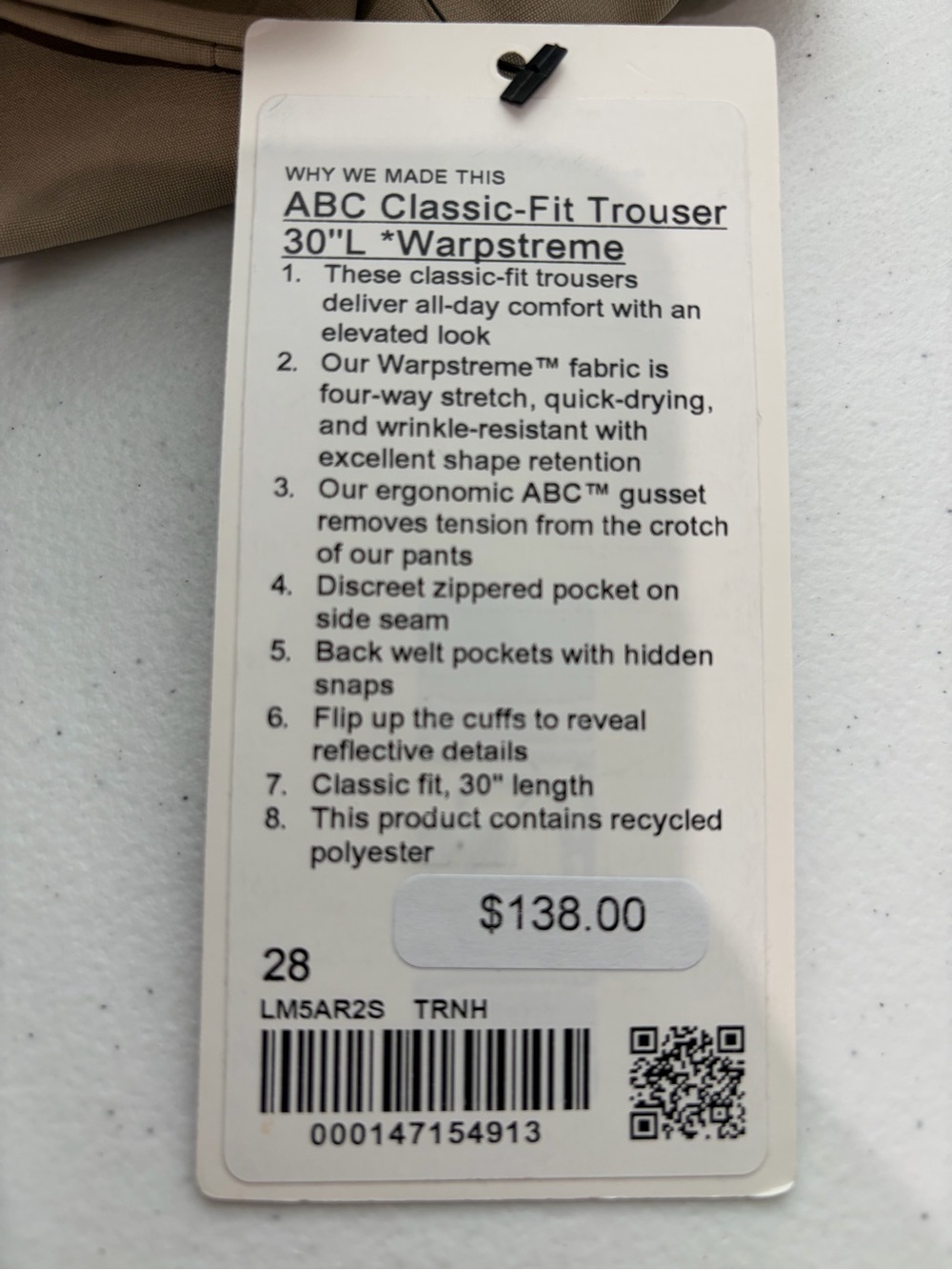 NWT lululemon athletica 28x30 ABC Classic-Fit Trouser Warpstreme Trench - Picture 15 of 16
